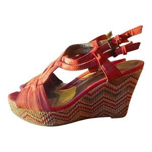 St. John’s Bay Coral Wedge Espadrille Sandals Multicolor Weave Size 8